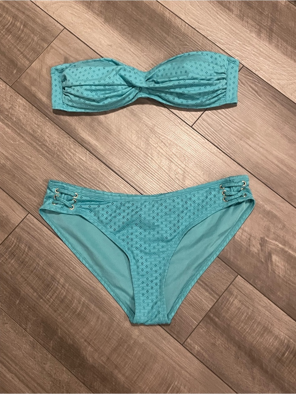 Aqua Blue Strapless Bandeau Bikini Set women’s size large 12–14